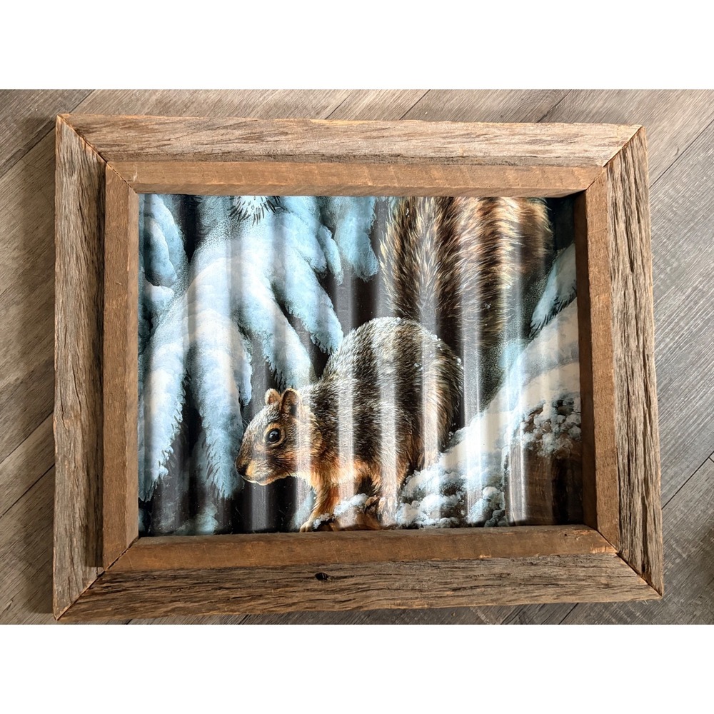 Rustic Corrugated Metal Squirrel Wall Art Reclaimed Wood Frame Farmhouse Decor